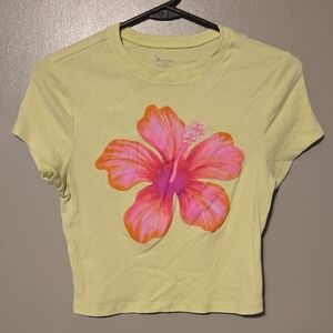 No Boundaries Light Yellow Crop Top with Pink and Orange Floral